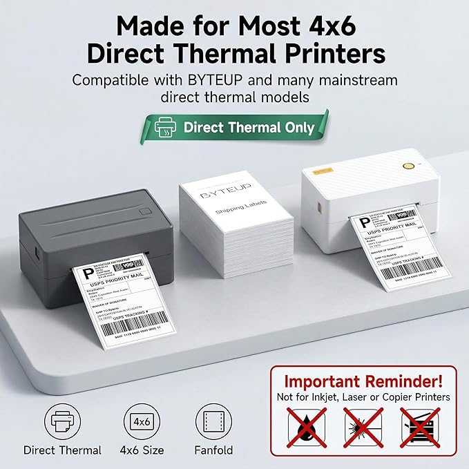 4x6 Direct Thermal Shipping Labels, 4000 Fanfold Labels, Strong Adhesive Shipping Label Paper, Water Oil Scratch Resistant, BPA & BPS Free, FSC Certified, for Most Direct Thermal Printers.