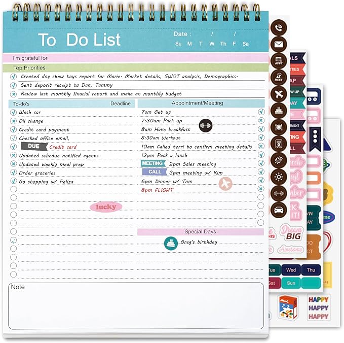 To Do List Notepad, Spiral Bound Undated Daily Planner, 52 Sheets 8.5" X 10.5" Tear Off Task Planning Pad with Checklist, For Work Office Home | Spiral Bound Undated Daily Planner, 52 Sheets 8.5" X 10.5" Tear Off Task Planning Pad with Checklist, For W...
