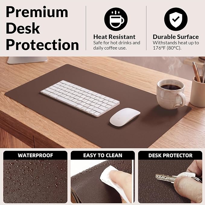 AFIING Cork Desk Mat, Coffee, 23.6" x 13.7",Desk Pad Protector | Dual-Sided & PU Leather, Waterproof, Non-Slip for Mouse Pad, Writing, Home Office& Laptop