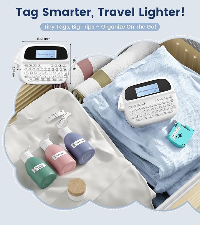 Label Maker Machine with Tape, Rechargeable Backlit Bluetooth Labelmaker, Replacement for Ptouch Label Maker Machine, M950 12mm Inkless Label Printer, Teacher School Office Supplies