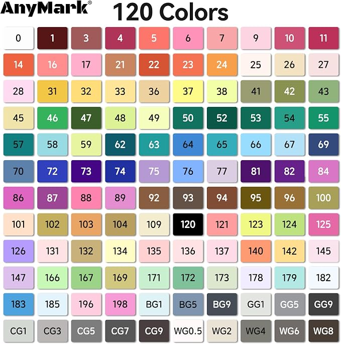 AnyMark 120 Colors Alcohol Markers Chisel & Fine Dual Tip | Coloring Markers Set for Adult Book Drawing Sketching Painting, Illustration, White Penholder
