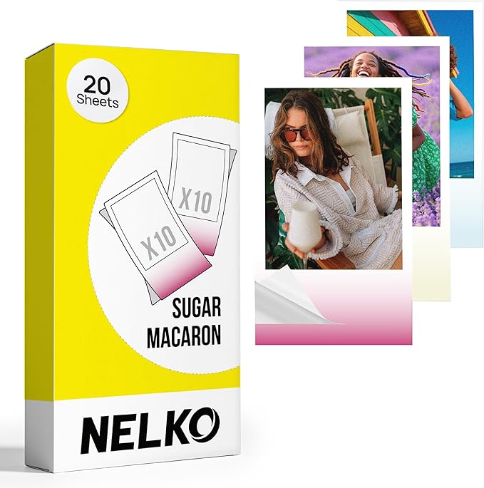Nelko 52.3x90mm (2.06"x3.54") Premium Photo Paper, 20-Pack Genuine PP01 Pocket Printer Paper, Sticky Back Picture Paper, Compatible with Nelko PP01 Photo Printer, Easy to Peel Off, Sugar Macaron