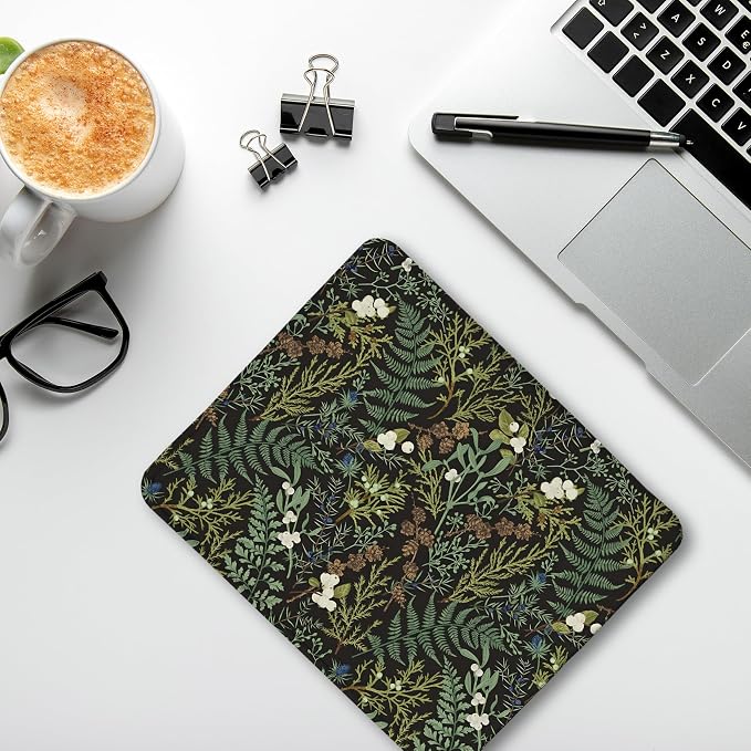 Dark Green Plant Mouse Pad,Vintage Green Fern Leaves Botanical Cottagecore Mouse Pads for Wireless Mouse Computers Laptop Desk Accessories, Plant Desk Accessories,9.5x7.9 Inch