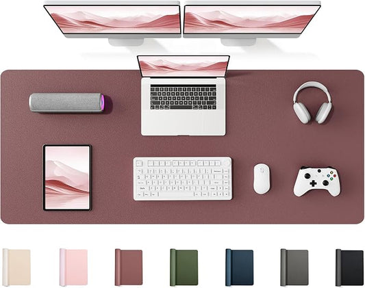 YSAGi 55" x 17" Large PU Leather Desk Mat for Keyboard and Mouse - Waterproof Non-Slip Desk Pad Protector for Office, Home, Writing Desk, Dark Pink