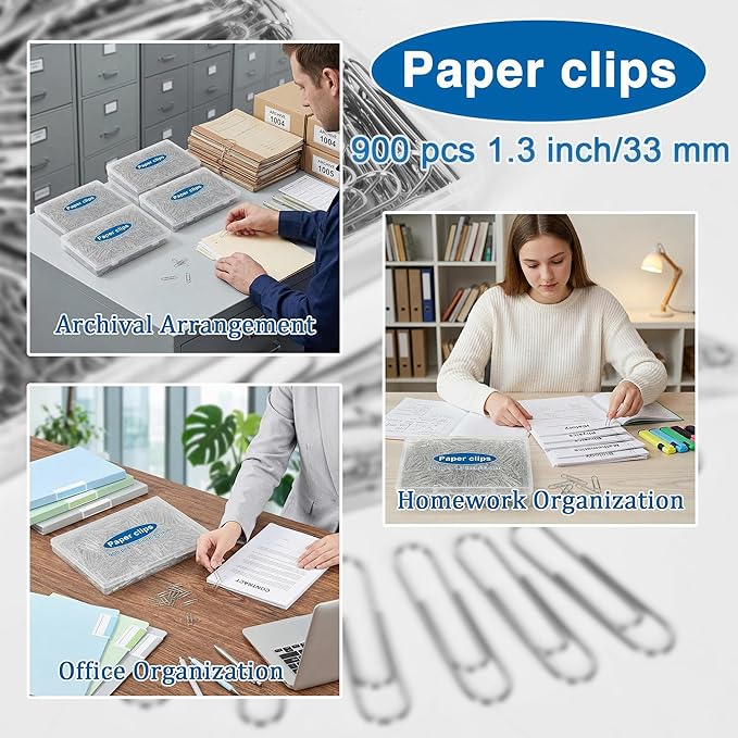 900 Pcs Medium Paper Clips, 1.3 Inch Paper Clips Medium for Office Mate Filing, Paperwork, School and Teacher Supplies