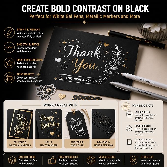 Black Cardstock 8.5 x 11, Black Construction Paper_85Lb_30 Sheets | Heavy Black Card Stock Paper, Thick Printer Cardstock Paper 8.5 x 11 for Invitations, Scrapbooking and Creative Paper Crafts.