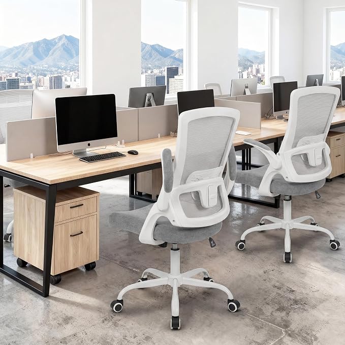 NEO CHAIR Office Desk Mesh Chair with Adjustable Ergonomic Lumbar, Grey | Breathable Mesh Back Support with Flip-Up Armrests and Wide Seat Cushion for Comfortable Home Office Work and Gaming Setup