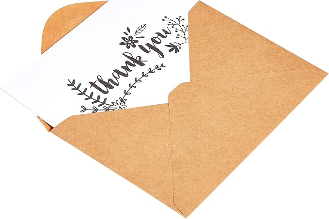 Amazon Basics Thank You Cards and Envelopes, Black and White, 4" x 6", 48 Count (Pack of 10)