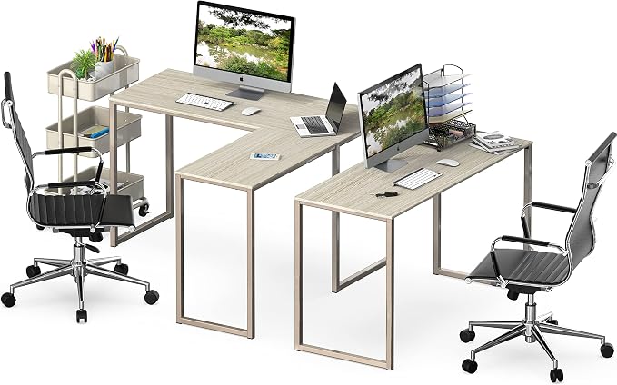SHW Mission 48 x 48 L-Shape Home Office Computer Desk, Maple | Reversible Desktop Design