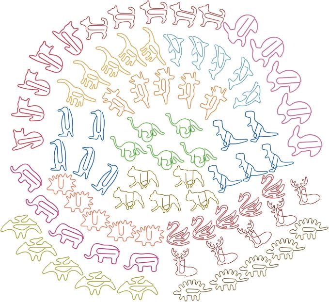 Animal Shaped Paper Clips 80-Count: 16 Cute Funny Paper Clips Assorted Colors - Rust-Resistant - Holds 50 Sheets Fun Office Supplies Bookmark Clips School Home