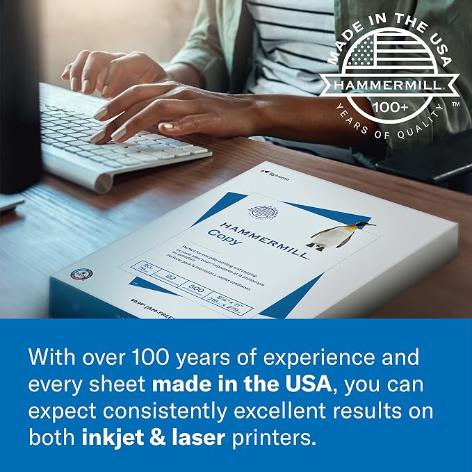 Hammermill Printer Paper,Premium Laser Print 24 lb,8.5 x 14-1 Ream (500 Sheets) - 98 Bright,Made in the USA,104612,(Pack of 10)