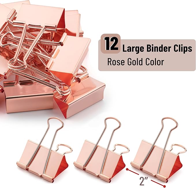 Mr. Pen- Metal Binder Clips, 12 pcs, 2 Inches, Extra Large Size, Rose Gold Binder Paper Clips, Paper Clamps for Office Supplies, Home, School, Business, Document Organizing