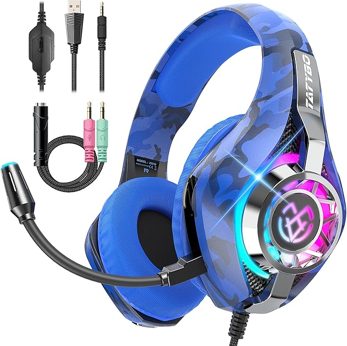 Tatybo Gaming Headset for PS5 PS4 Switch Xbox PC, Surround Sound Gaming Headphones with Noise Canceling Mic