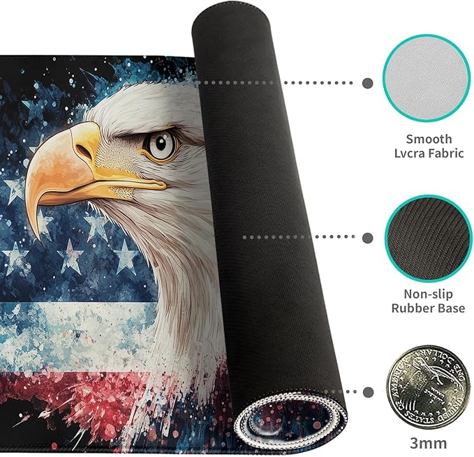 American Eagle Flag Mouse Pad Desk Mat Gaming Desk Pad XL Large Mouse Mat Independence Day Office Decor Accessories