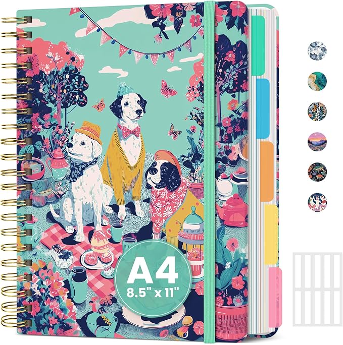 ZOTIA Large Spiral Notebook for Work, 8.5" x 11" Journal for Women, Cute 5 Subject Notebook with Removable Dividers & Tabs, College Ruled Lined Journal for Office and School, 280 Pages, Garden Picnic