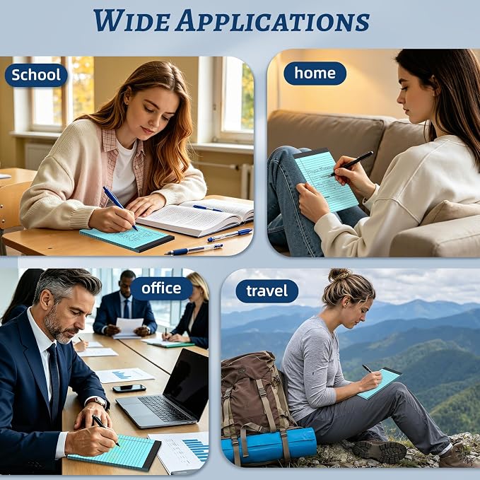 6 Pack 5 x 8 Inch Blue Legal Pads, Double-Sided Lined Notepads with Hard Backing for Office, School & Home, Thick Perforated No-Bleed Paper for Students, Teachers & Professionals