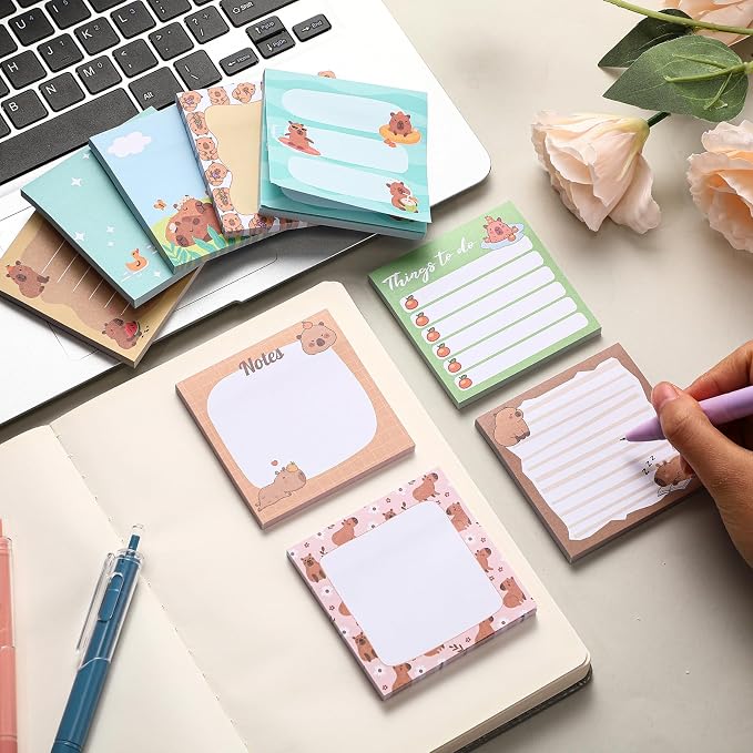 9 Pads Capybara Sticky Notes, 3x3 Inch Cute Stick Notepads | Adhesive Memo Notes Pad, Coworker Gifts, Office Supplies Decor, Desk Accessories for Students, Teacher, Meeting