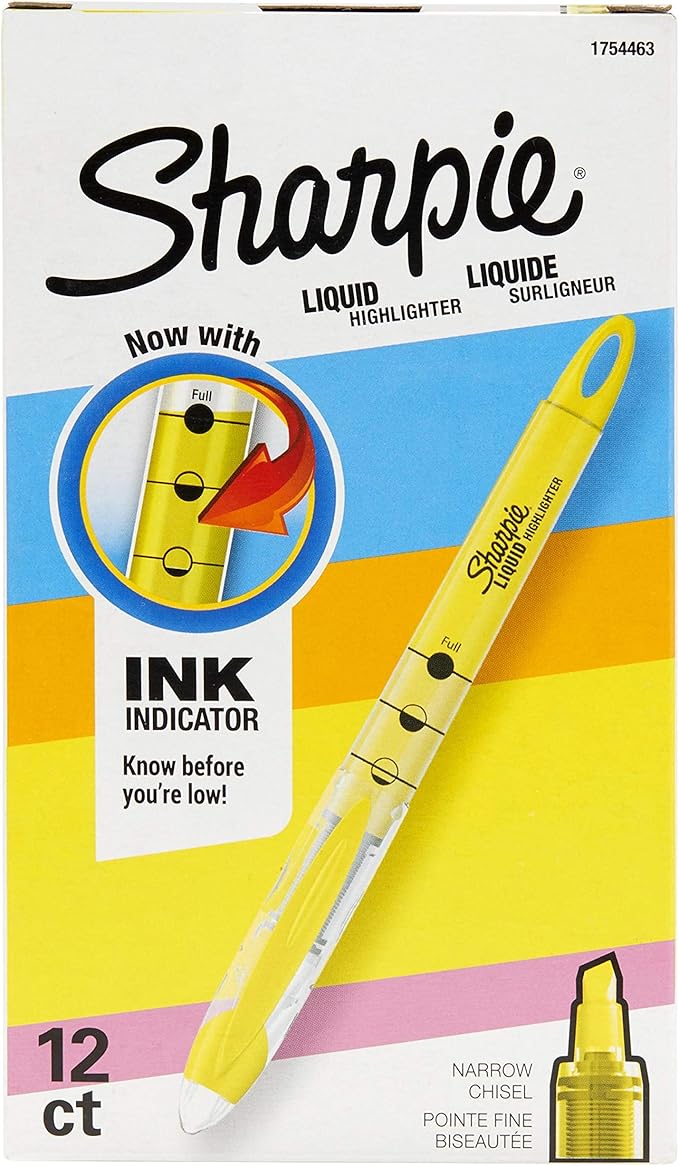 SHARPIE Liquid Highlighters, Chisel Tip, Fluorescent Yellow, 12 Count (Pack of 12)