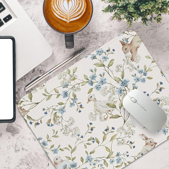 Chinoiserie Mouse Pad Floral Animal Small Mousepad, Blue Chinoiserie Desk Mat Cute Duck Mouse Pad for Computers Aesthetic Cottagecore Gifts for Women Girls 11.8x9.8