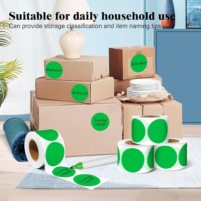 PARLAIM 2 Inch Round Adhesive Color-Code Dot Stickers,4Rolls/2000 per Rolls dots Label Dispenser Box, Circle Stickers Label Inch Coding Labels (Green)