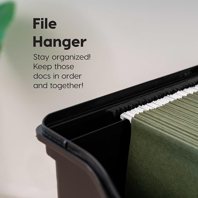 IRIS USA File Box Organizer with Lid, Letter File, Portable Handle, Black | Carry letter size files, documents and paperwork with a portable handle and secure lid for organized storage on the go