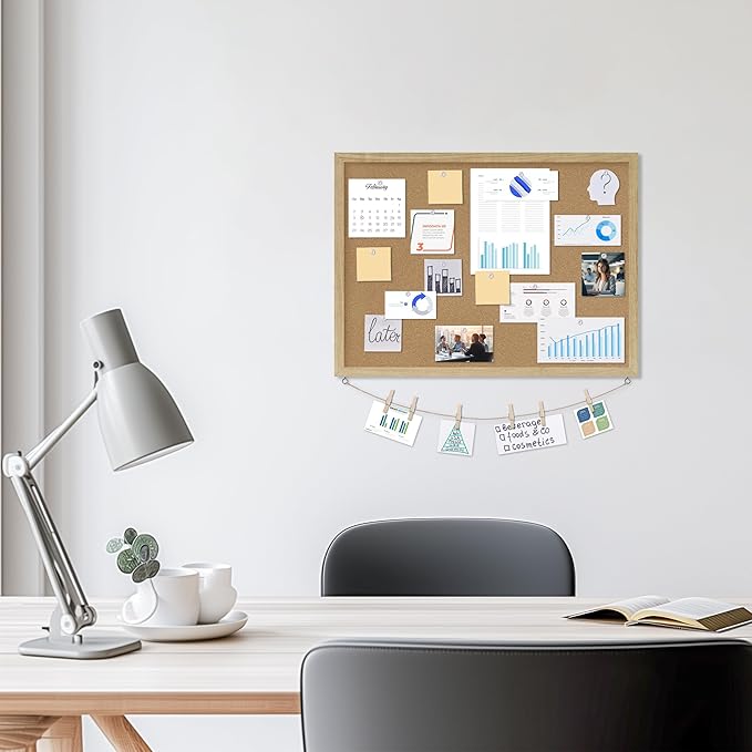 Cork Board Bulletin Board,23x17 Cork Board for Office with Pin Oak Wood Boards,Message Board or Vision Board Decoration.Board Wood 1Pack