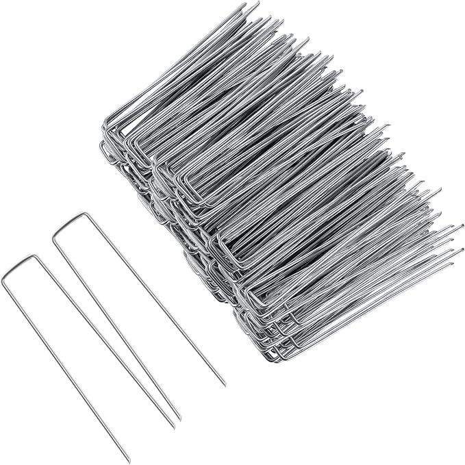 8 Inch 50 Pack Galvanized Landscape Staples 11 Gauge Anti-Rust Garden Stakes Landscaping Fabric SOD Pins Yard Stakes for Weed Barrier Fabric