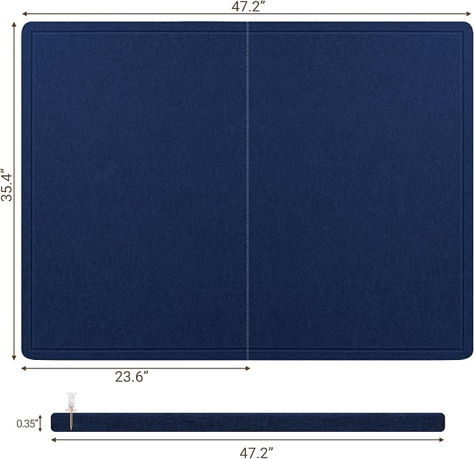 AKTOP Foldable Felt Bulletin Board for Wall, 48x36 inches, Blue | Large Cork Board Alternative with 25 Pushpins, Decorative Photo Display Board Pin Board 4x3, For Home, Office & School