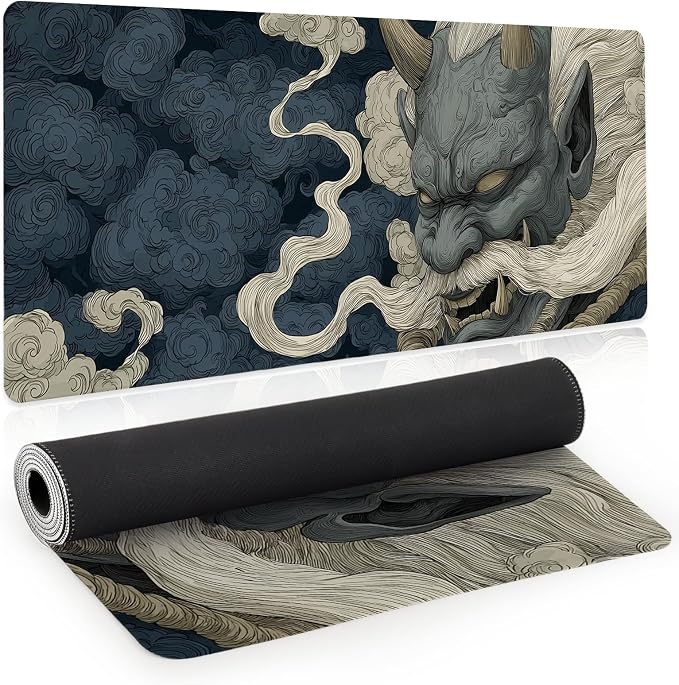 Japanese Gaming Mouse Pad, Large Mousepad XL Extended Demon Desk Mat with Non-Slip Rubber Base, Laptop Big Desk Pad, Computer Keyboard Mat for Gamers, Office&Home, 31.5x11.8in