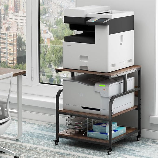 Fannova Extra Large 3D Printer Stand Table with Adjustable Storage Shelf | 25.6"x23.6"x30.9", Heavy Duty Industrial Wheels, 25mm Heavy-Gauge Steel Tube, Home Office Printer Furniture, Rustic Brown