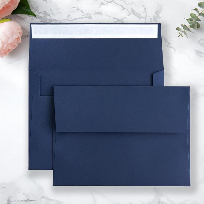PONATIA 50 Pieces Navy Blue A7 Envelopes Self Seals, 5x7 Envelopes for Weddings, Invitation Cards, Photos, Postcards, Greeting Cards Mailing, Baby Shower, Graduation, Christmas Gift Cards