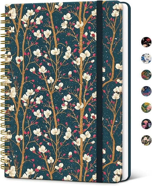 Taja Spiral Journal Notebook for Women, Pretty Hardcover Lined Notebook for Work & Note Taking, Aesthetic Cute Journal for Writing, 140 Pages, 5.8"x8.3", Magnolia
