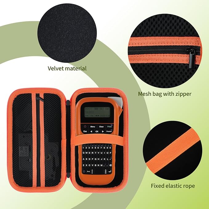 Case Compatible with Brother P-Touch PTH110 / PTH111 Pro / PTE110 Portable Monochrome Label Maker (Black+Orange Zipper)