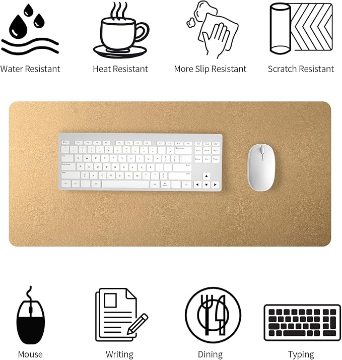 Bloss Leather Desk Mat, Gold Mouse Pad, Non-Slip/Waterproof Desk Pad, Desk Matt for Desktop, Desk Pad Mat for Office Work/Home - Copper Gold(27.6 x 13.8 Inches)