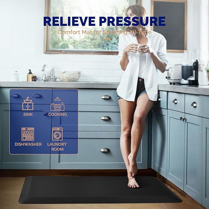 FEATOL Anti Fatigue Mat for Standing, 9/10 Extra Thick Ergonomic Standing Desk Mat, Comfort & Durable Memory Foam Standing Mat at Home,Office All Day (20" x 32", Black,4PC)