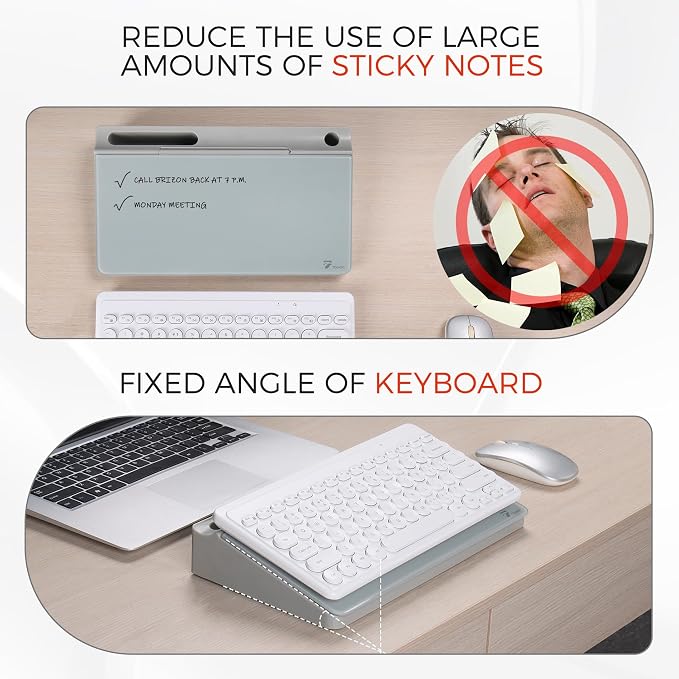 TOWON Compact Glass Desktop Whiteboard with Storage 12x7 in, Gray | Dry erase writing surface, 5 markers, eraser and holder included, for the office, home or school desk