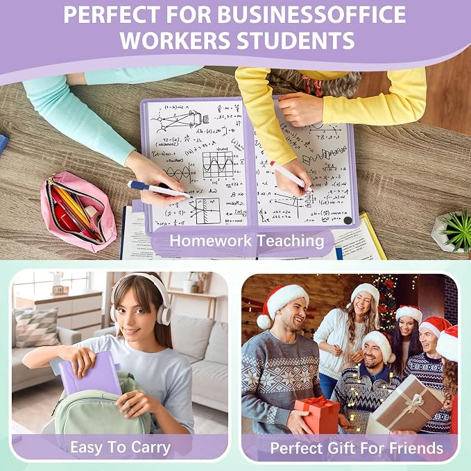 Feifeiya 6 Sides Dry Erase Notebook, Purple, A5 6" X 8.5" | Portable Reusable Whiteboard Notepad 6 Side Foldable Dry Erase White Board for Planner Office Study Business Meeting Supplies