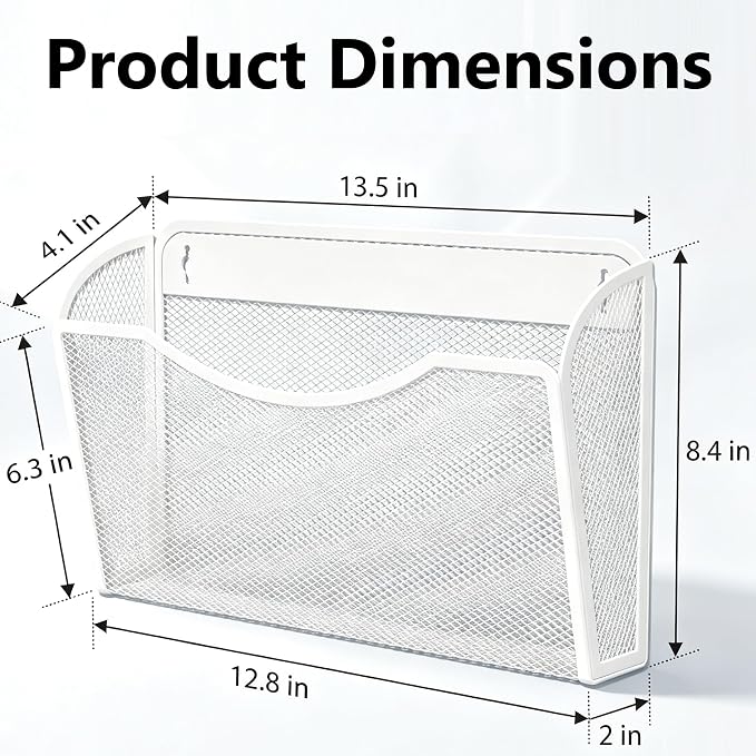 Gawerk Mesh Hanging Wall File Holders, Metal Vertical Wall Basket Mail Organizer for Office/Home (White, 3 Pack Wall Mounted)