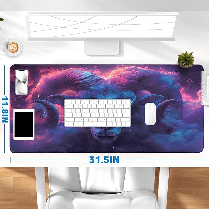 Gaming Desk Mat with Silky Smooth Surface & Exquisite Patterns,31.5x11.8 Inches Large-Sized Mouse Pad, Perfect for Extended Gaming,Work,and Home Office Decor (Taurus 1)