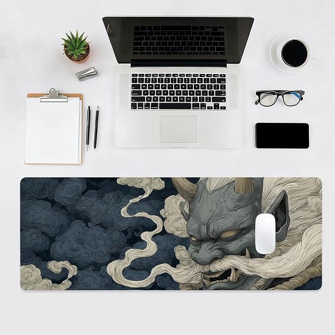 Japanese Gaming Mouse Pad, Large Mousepad XL Extended Demon Desk Mat with Non-Slip Rubber Base, Laptop Big Desk Pad, Computer Keyboard Mat for Gamers, Office&Home, 31.5x11.8in