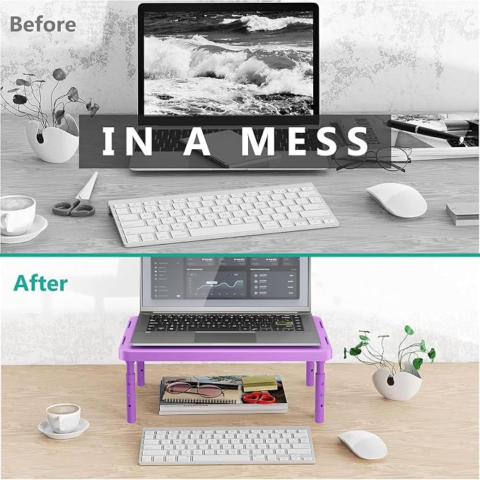 WALI Computer Monitor Stand for Desk, Adjustable Laptop Riser, up to 44 lbs | Desk Monitor Riser Underneath Storage, Fits Notebook, Laptops, Printers, for Home, Office, School(PTT001-V), Violet
