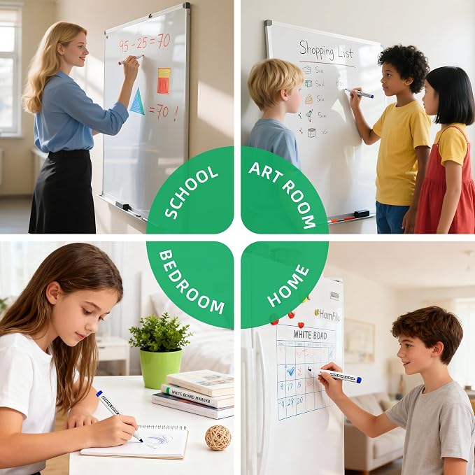 White Board Markers Dry Erase 36 Pack Bulk, 2 mm Fine Bullet Tip, Low-Odor Plant-Based Ink, 4 Colors for Classroom, Office & Home Use | Premium Dry Erase Marker Set