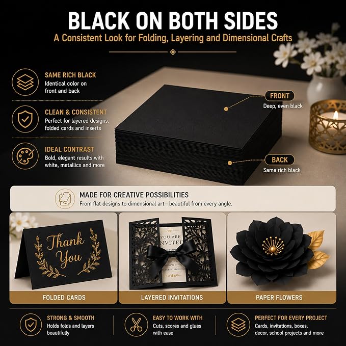 Black Cardstock 8.5 x 11, Black Construction Paper_85Lb_30 Sheets | Heavy Black Card Stock Paper, Thick Printer Cardstock Paper 8.5 x 11 for Invitations, Scrapbooking and Creative Paper Crafts.