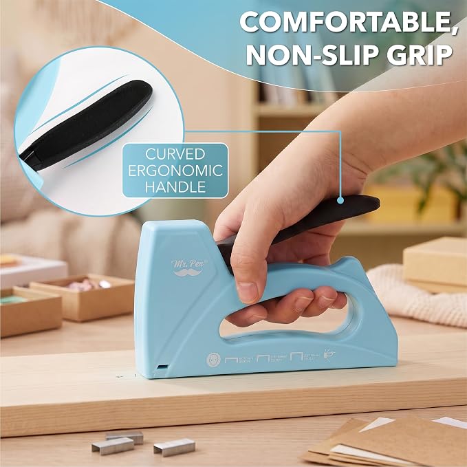 Mr. Pen- Light Duty Staple Gun with 2100 Staples and Staple Remover | 1/4, 5/16, 3/8 Inch, Blue, Stapler Gun for Wood, Upholstery, Fabric, Crafts, DIY and Decoration