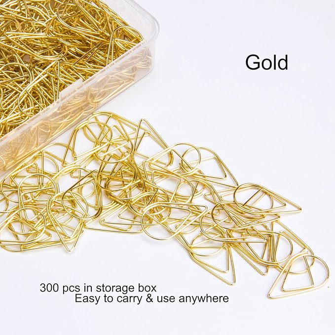 300 Pieces Gold Cute Paper Clips Stainless Steel Drop-Shaped Paperclips for School Office Supplies Baby Shower Crafts Scrapbooking Bookmarks Kids Women Planners by VENCINK