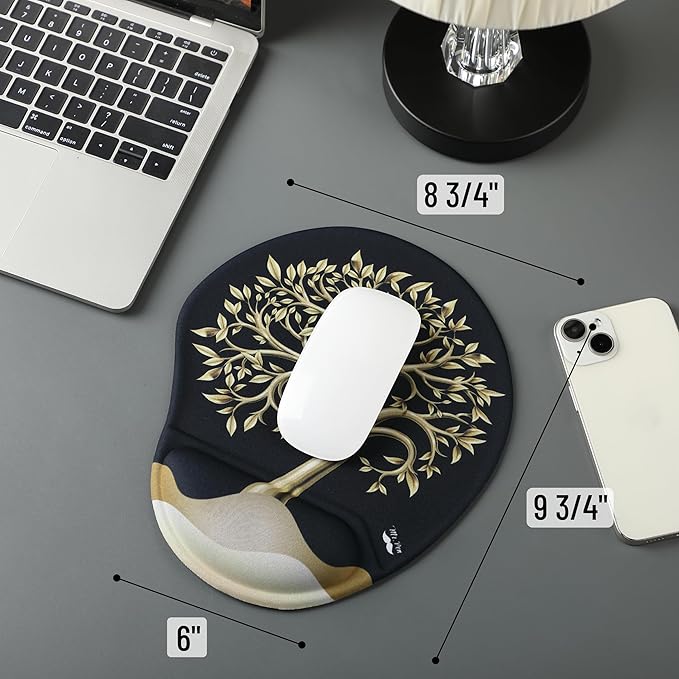 Mr. Pen- Ergonomic Mouse Pad with Wrist Rest, Golden Tree Design, Breathable Fabric with Memory Foam Cushion, Non-Slip Rubber Base, Gel Mouse Pad with Wrist Support