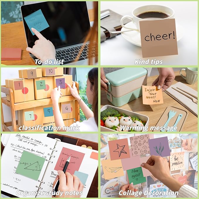 60 Pack Sticky Notes Bulk 3x3 Inch 12 Vintage Colors Memo Pads | 56 Sheets Each, Self Adhesive Notes, Smooth Paper, Office Supplies, Back to School, Teacher, Student, Planning