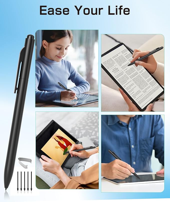 Ciscle Pen for Remarkable 2, Non-Magnetic Stylus with Eraser, 5 Tips | Battery-Free Design Offers 4096 Pressure Levels, Palm Rejection and Tilt Support for Smooth Writing, Drawing and Note-Taking