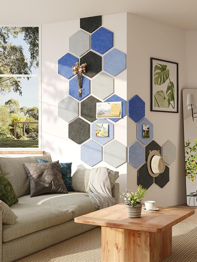 8-Pack Hexagon Felt Bulletin Board Tiles, Cork Board Alternative | For students and teachers creating vision boards in homes, offices, dorms or classrooms; includes 30 push pins.