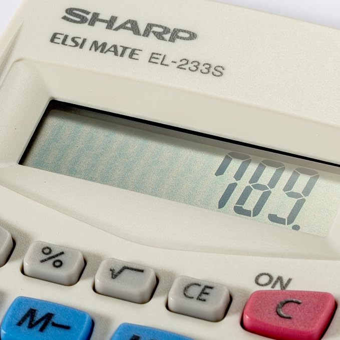 Sharp 8-Digit Battery-Powered Pocket-Size Calculator, Standard Function Wallet Calculator with LCD Display, Fits in Purses, Pockets & Workbags, 4 x 2.4-Inches, White (EL233SB)